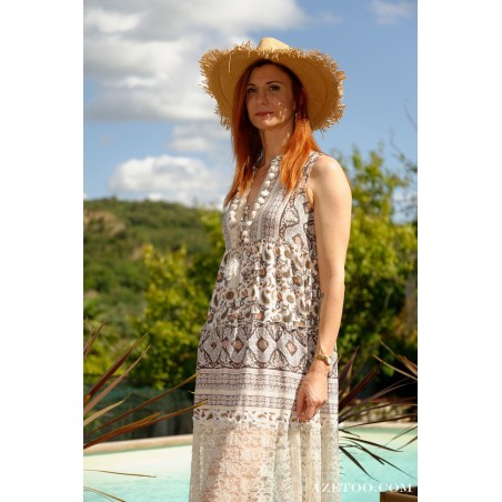 Robe bohème longue écru femme | AZETOO
