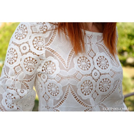 Haut dentelle brodé blanc femme | AZETOO
