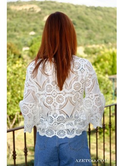 Haut dentelle brodé blanc femme | AZETOO 2
