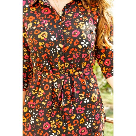 Robe chemise fleurie rouge femme | AZETOO