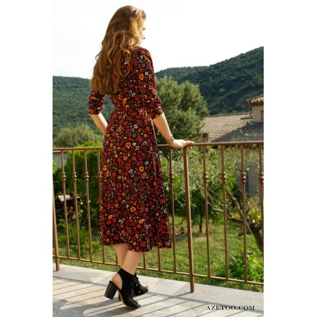 Robe chemise fleurie rouge femme | AZETOO