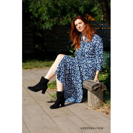 Robe chemise fleurie bleue femme | AZETOO