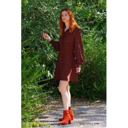 Robe chemise courte bordeaux femme | AZETOO