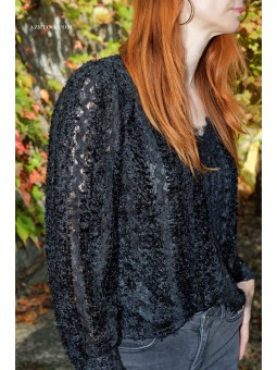 Blouse dentelle noire femme | AZETOO 2
