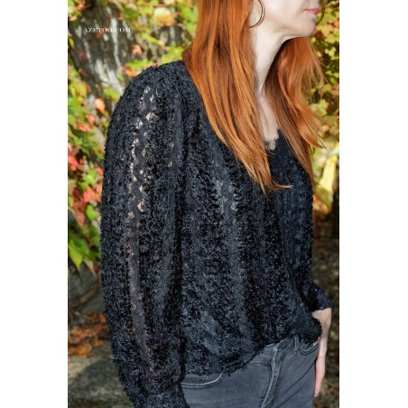 Blouse dentelle noire femme | AZETOO