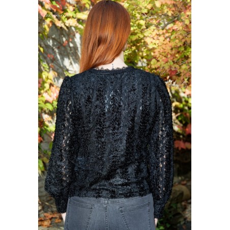 Blouse dentelle noire femme | AZETOO