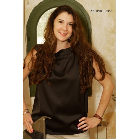 Top satin noir femme | AZETOO