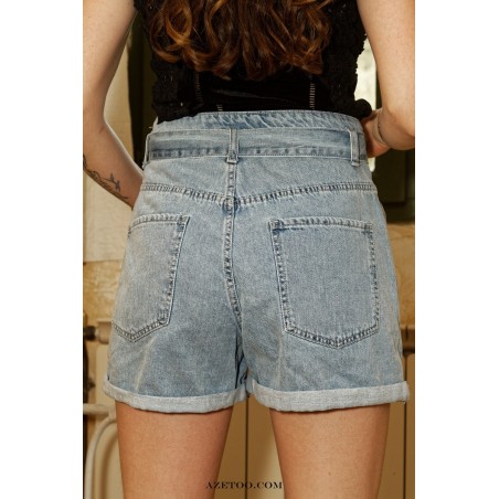 Short paperbag denim clair femme | AZETOO
