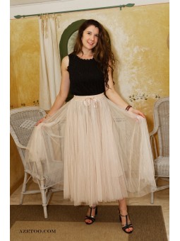 Jupe longue en tulle rose poudré femme | AZETOO 2