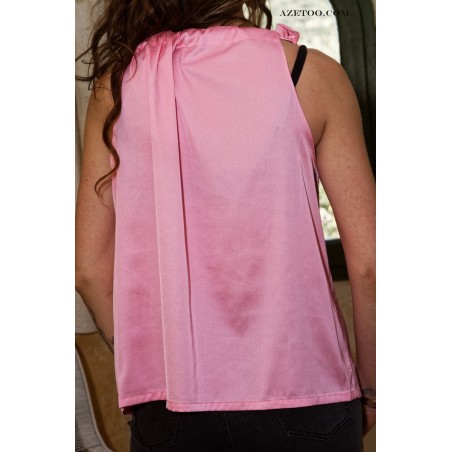 Top satin rose fuchsia femme | AZETOO