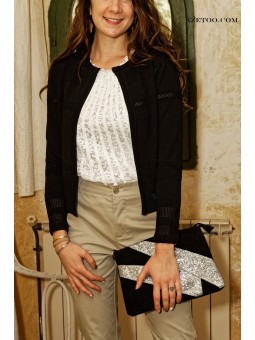 Gilet maille ajourée noir femme | AZETOO 2