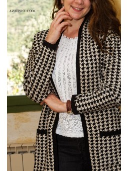 Gilet long pied de poule femme | AZETOO 2