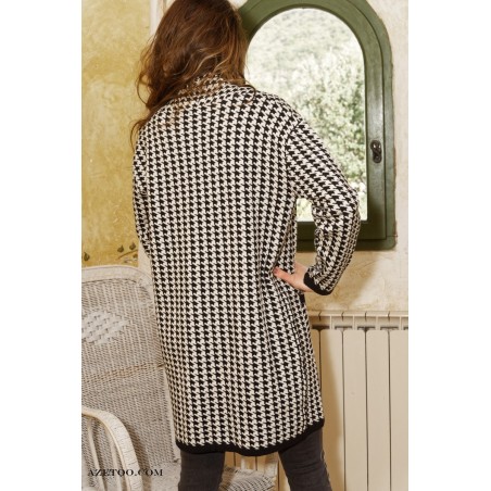 Gilet long pied de poule femme | AZETOO