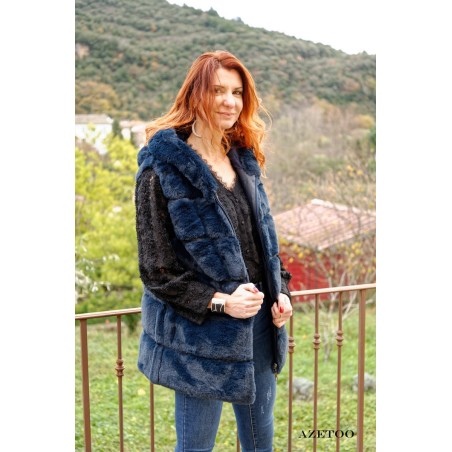 Manteau fausse fourrure marine femme | AZETOO