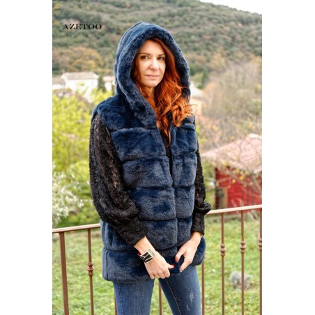 Manteau fausse fourrure marine femme | AZETOO