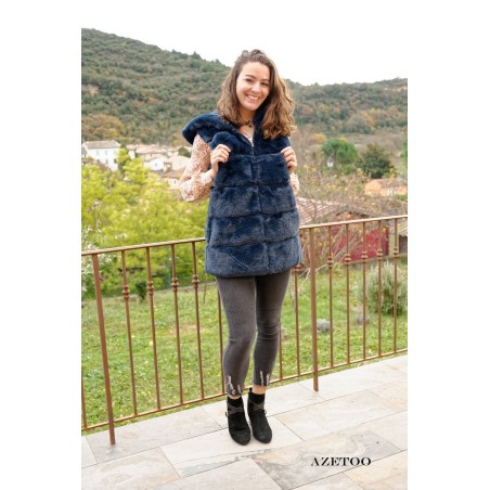 Manteau fausse fourrure marine femme | AZETOO