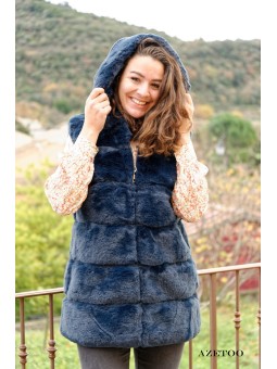 Manteau fausse fourrure marine femme | AZETOO 2