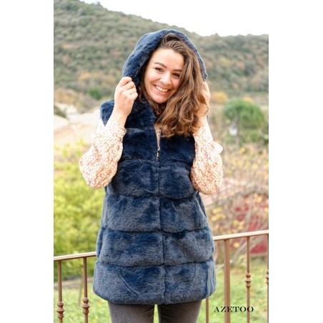 Manteau fausse fourrure marine femme | AZETOO