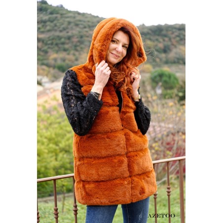 Manteau fausse fourrure caramel femme | AZETOO