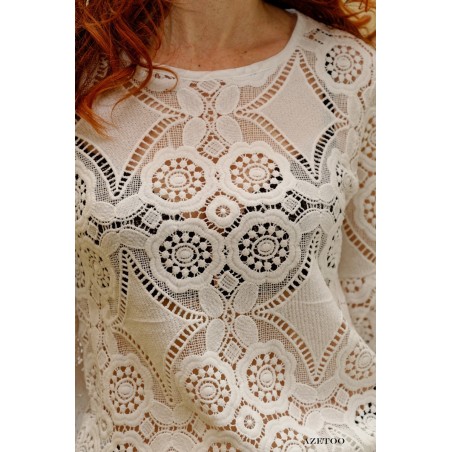 Haut dentelle brodé blanc femme | AZETOO