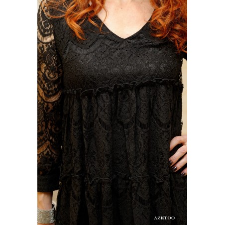Robe courte dentelle noire femme | AZETOO