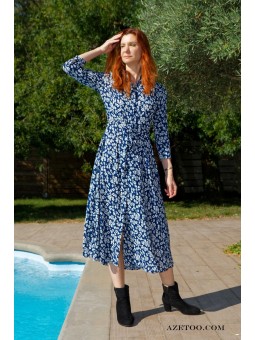 Robe Chemise Fleurie Bleu