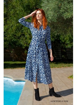 Robe Chemise Fleurie Bleu