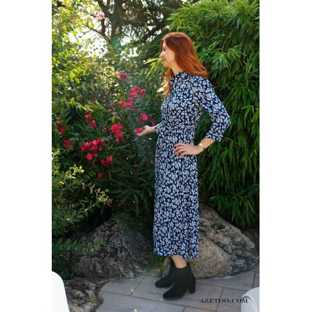 Robe chemise fleurie bleue femme | AZETOO