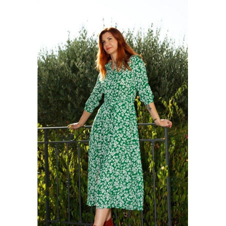 Robe chemise fleurie vert fleuri femme | AZETOO