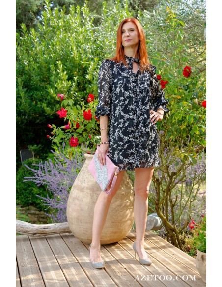 Robe chemise courte liberty noir femme | AZETOO
