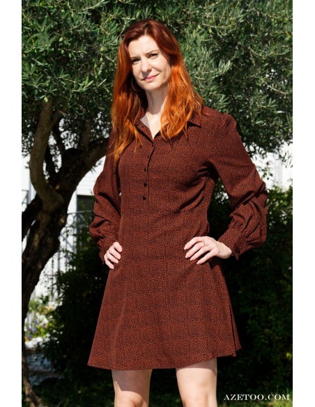 Robe chemise courte bordeaux femme | AZETOO