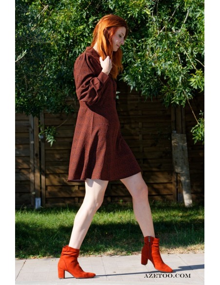 Robe chemise courte bordeaux femme | AZETOO