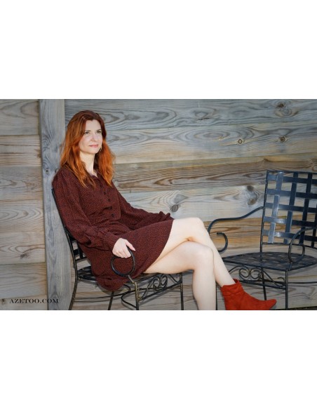 Robe chemise courte bordeaux femme | AZETOO
