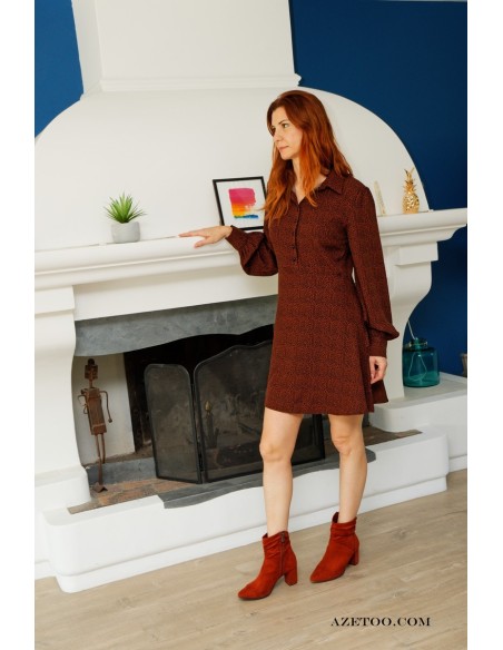 Robe chemise courte bordeaux femme | AZETOO