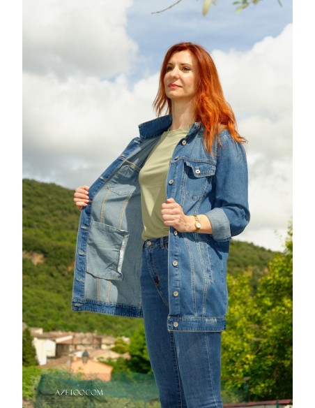 Veste longue oversize jeans femme | AZETOO