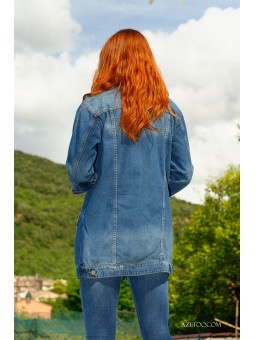 Veste longue oversize jeans femme | AZETOO 2