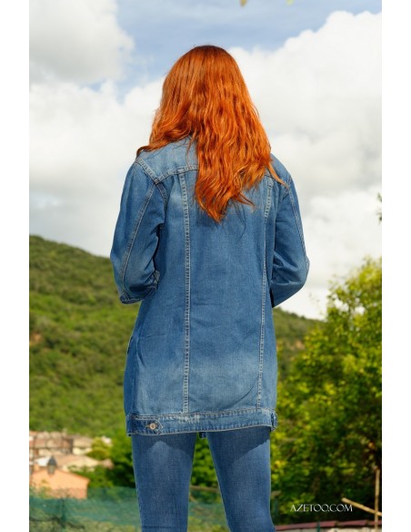 Veste longue oversize jeans femme | AZETOO