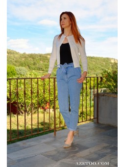 Gilet maille ajourée blanc femme | AZETOO 2