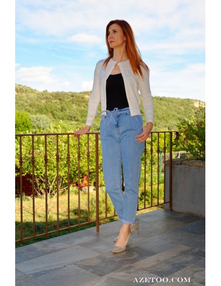 Gilet maille ajourée blanc femme | AZETOO