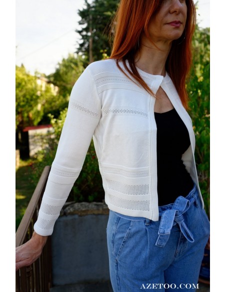 Gilet maille ajourée blanc femme | AZETOO