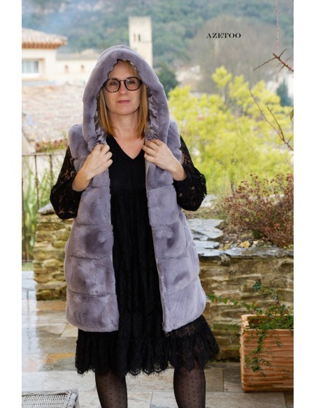 Manteau fausse fourrure gris femme | AZETOO