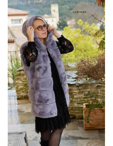 Manteau fausse fourrure gris femme | AZETOO