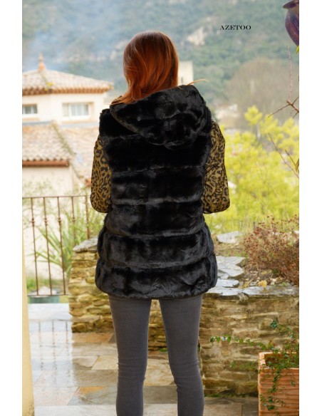Manteau fausse fourrure noir femme | AZETOO