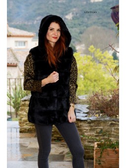 Manteau fausse fourrure noir femme | AZETOO 2