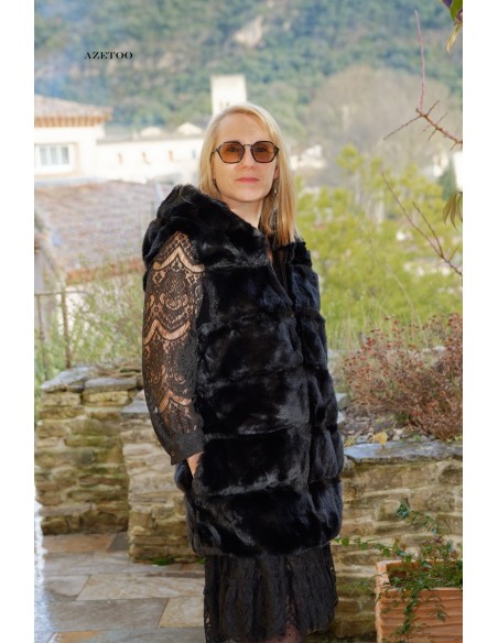 Manteau fausse fourrure noir femme | AZETOO