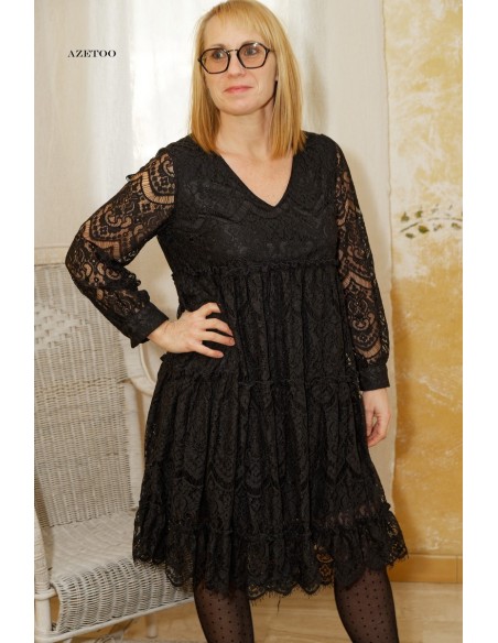 Robe courte dentelle noire femme | AZETOO