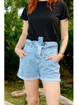 Short paperbag denim clair femme | AZETOO 2
