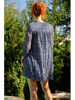Robe courte imprimé graphique bleu femme | AZETOO 2