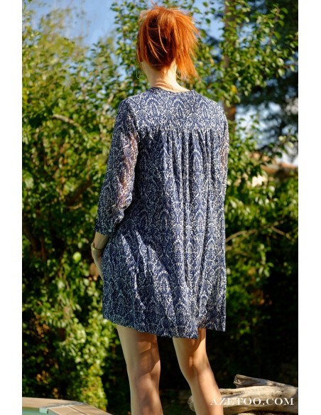 Robe courte imprimé graphique bleu femme | AZETOO