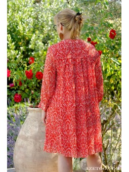 Robe courte imprimé graphique rouge femme | AZETOO 2